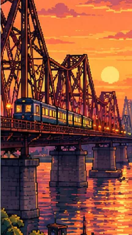 Cầu Long Biên — Pixel Art