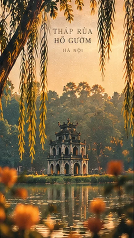 Tháp Rùa – Hồ Gươm — Vintage Retro 80s–90s